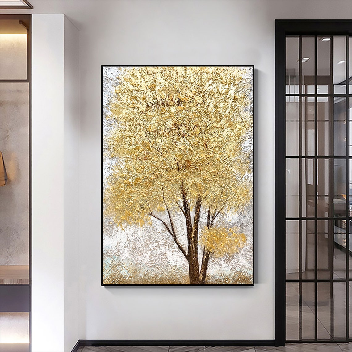 Radiant Golden Tree of Life with Gold Leaf on Silver Texture Poster - Image 3