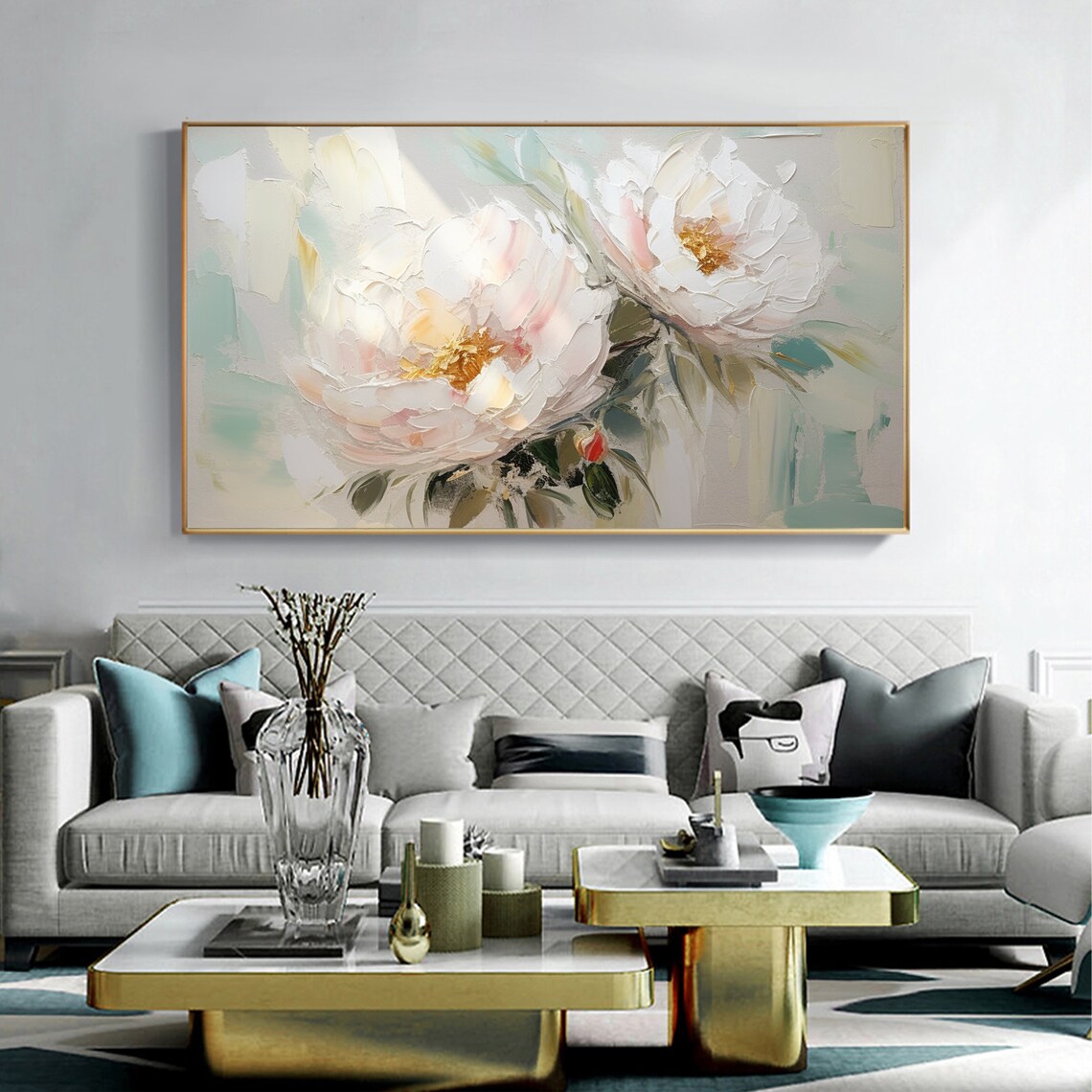 Blush White Peonies Gold Centers Pastel Floral Painting Poster - Image 4