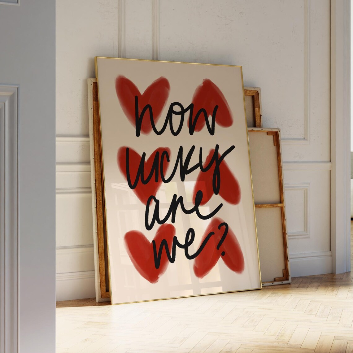 How Lucky Are We Red Hearts Poster, Bedroom Decor