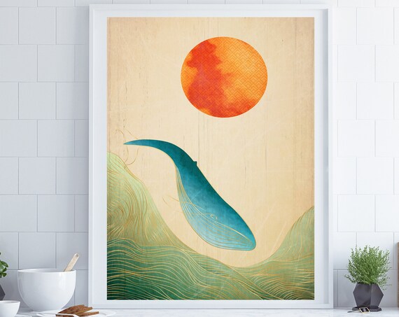 Japanese Landscape Print Japandi Decor Japanese Decor Landscape Wall Art Japanese Print Japanese Wall Art Whale Wall Art