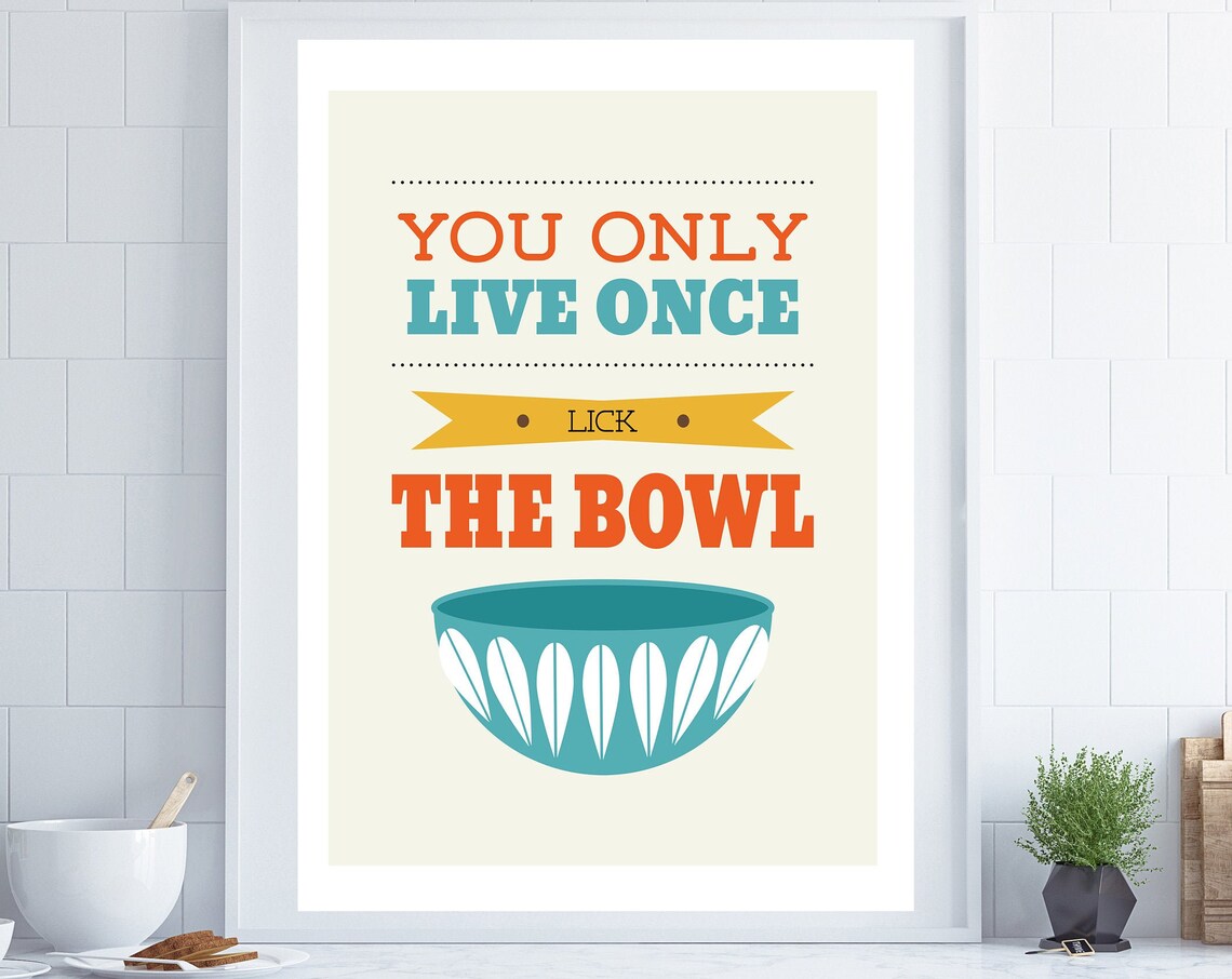 Lick The Bowl Kitchen Decor, Mid-Century Art Print