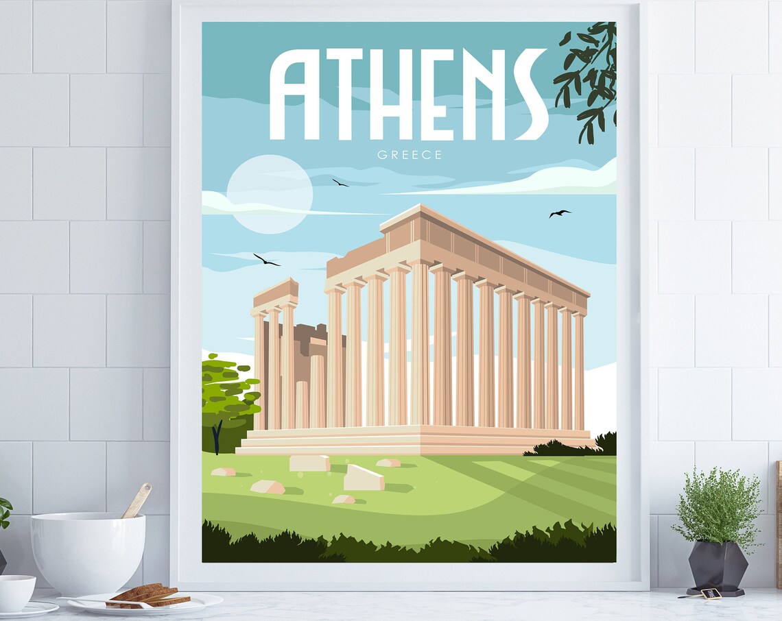 Athens Greece Travel Poster, Living Room Decor