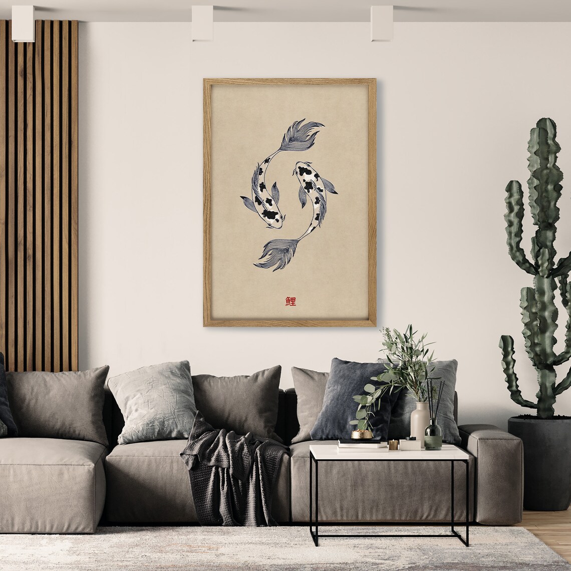 Koi Fish Illustration, Japandi Wabi Sabi Art Print
