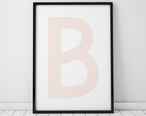 Blush Pink Letter B on White Minimalist Scandinavian Typography Poster