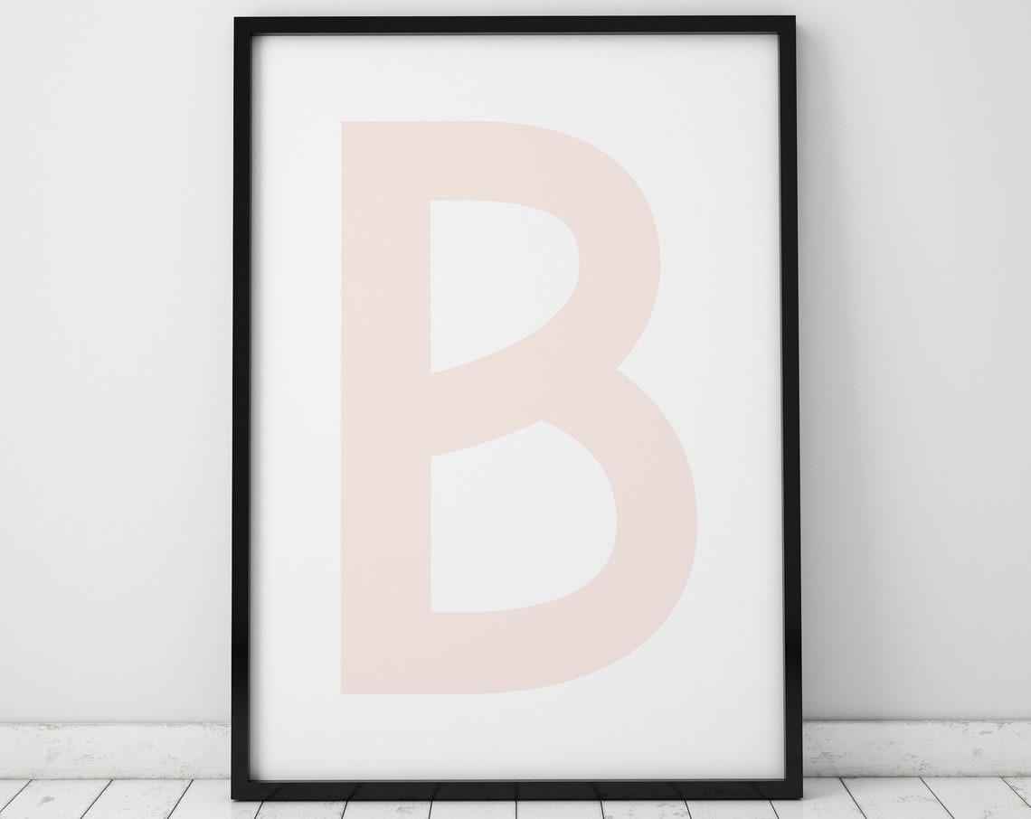 Blush Pink Letter B on White Minimalist Scandinavian Typography Poster