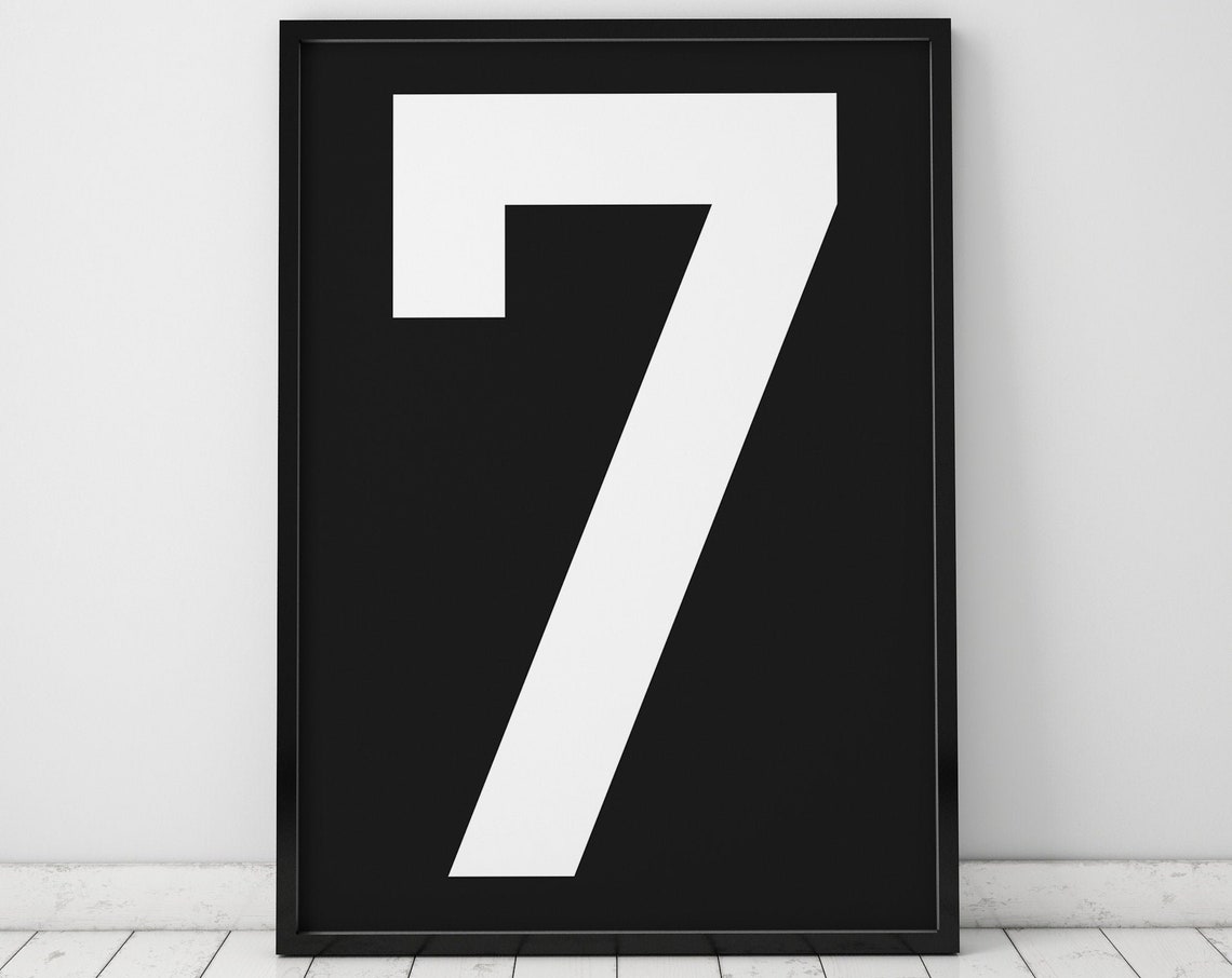 White Number 7 On Black Minimalist Numeral Typography Poster