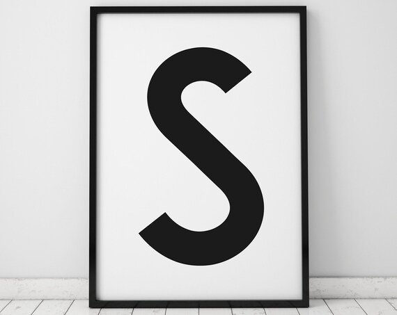 Letter S Black On White Scandinavian Typography Letter Art Poster