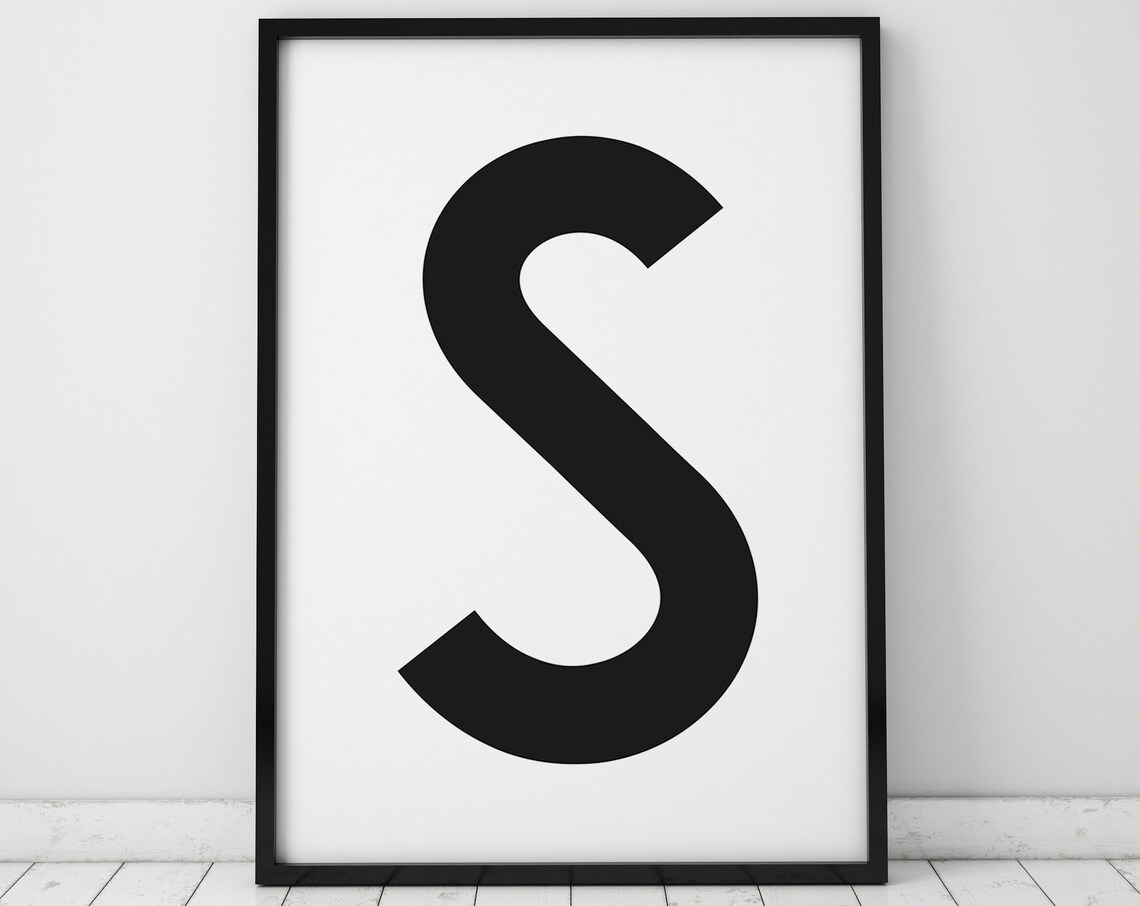 Letter S Black On White Scandinavian Typography Letter Art Poster