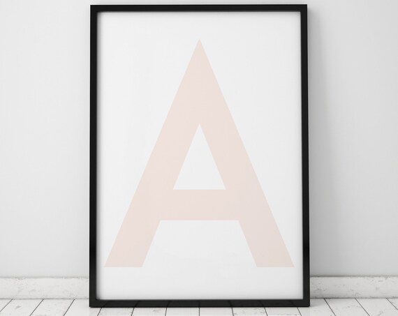 Blush Pink Letter A Initial Scandinavian Typography Minimalist Poster
