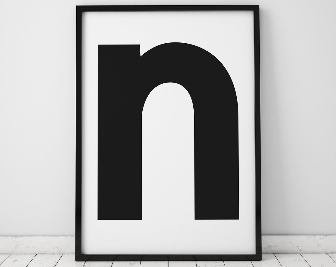 Lowercase Letter N Black Minimalist Typography Letter Art Poster