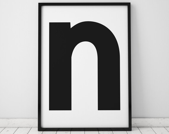 Lowercase Letter N Black Minimalist Typography Letter Art Poster