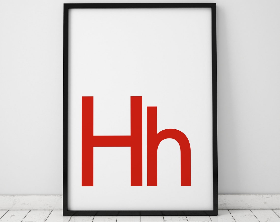 Vibrant Bold Red Hh Letters Scandinavian Minimalist Initial Poster