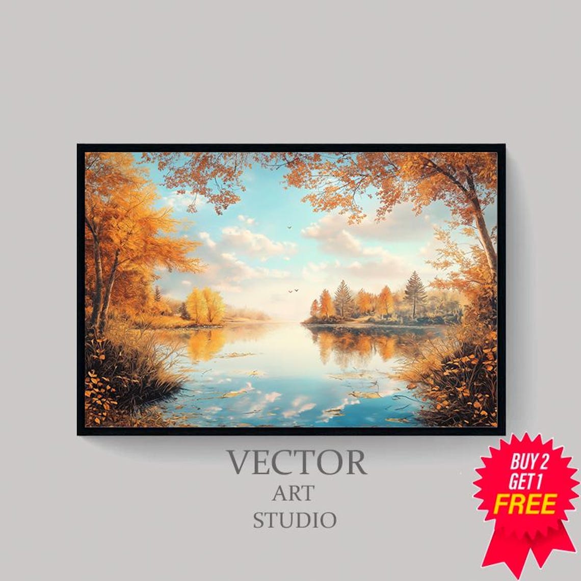 Golden Autumn Tree Branches Overlooking a Calm Reflective Lake Poster - Image 4