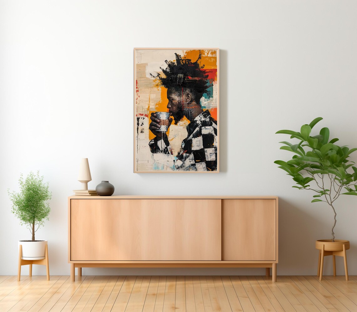 Geometrical Afro Men Coffee Lover Wall Art Print - Image 2