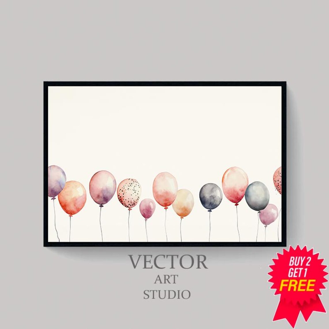 Pastel Watercolor Balloons Row Birthday Party Celebration Art Print - Image 4