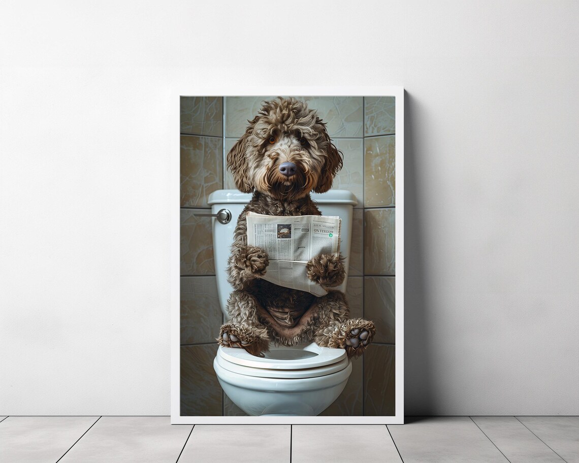 Labradoodle Auf Toilette Und Liest Zeitung Badezimmer Bild Badezimmer Deko Labradoodle Geschenk Einrichtung Ideen Badezimmer Funny Picture - Image 3
