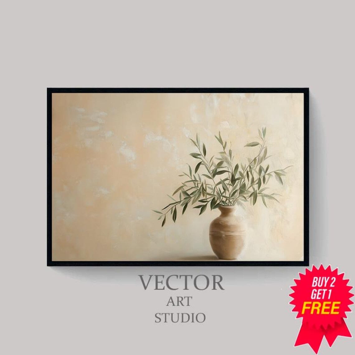 Small Terracotta Vase With Olive Sprigs Minimal Still Life Poster - Image 4