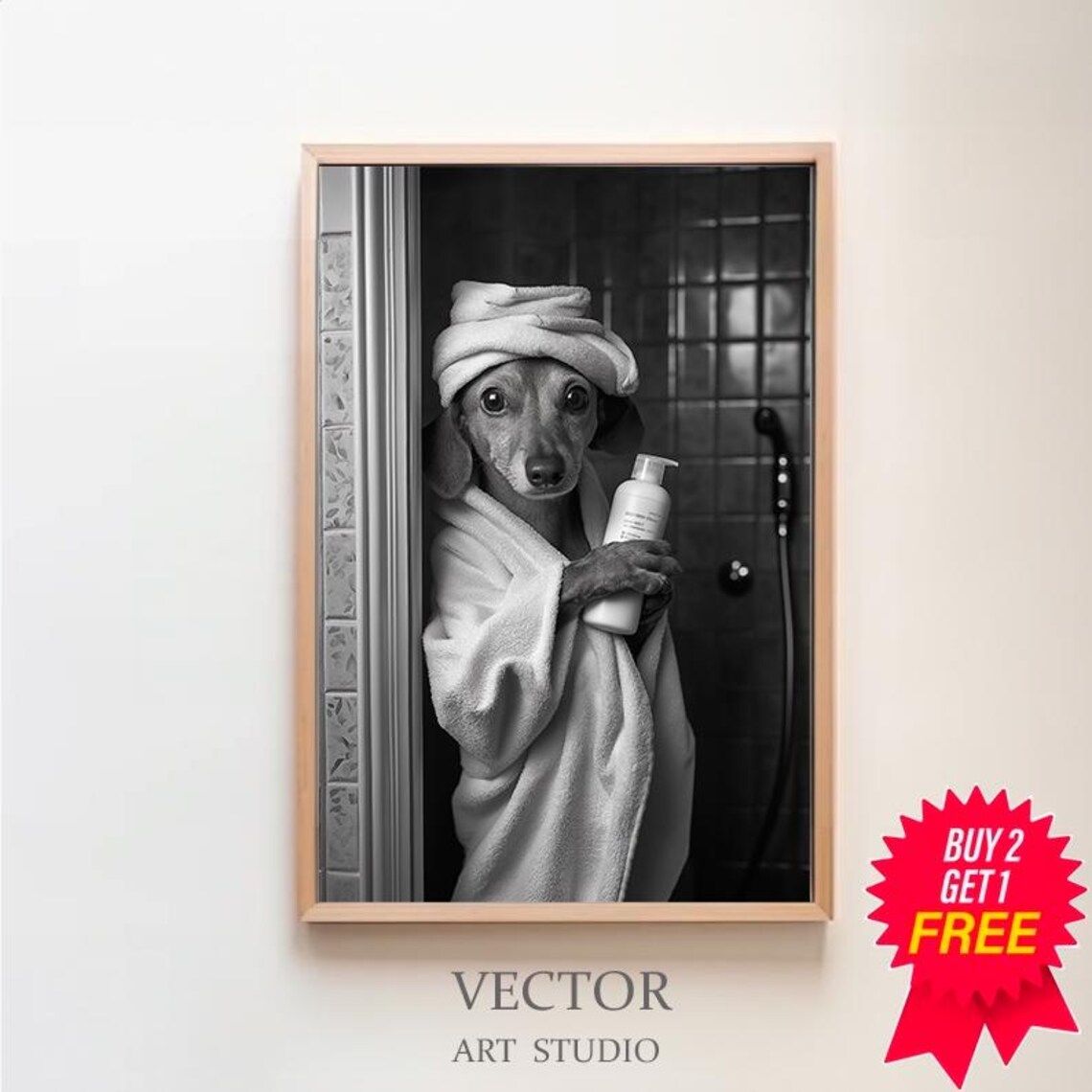 Funny Dachshund Bathroom Art Print, Wall Decor
