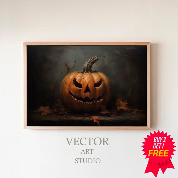 Sinister Grinning Jack O Lantern Dark Moody Halloween Art Poster
