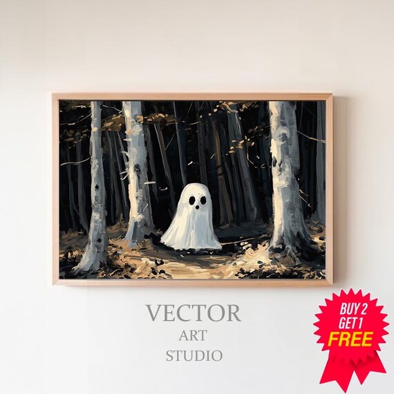 Pale Ghost Among White Birch Trunks In Near Monochrome Forest Poster