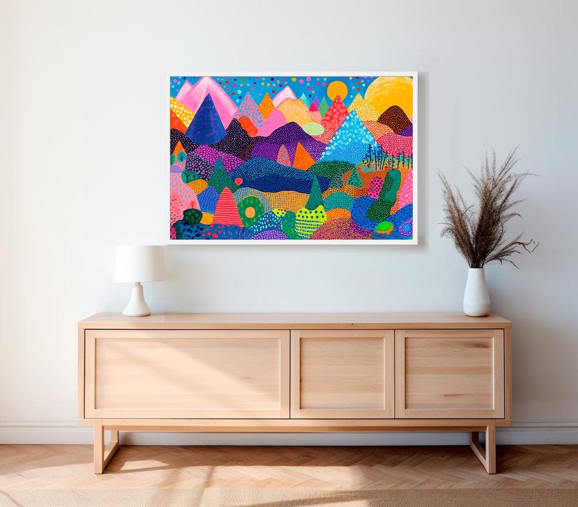 Colorful Dotted Mountain Landscape Whimsical Abstract Poster - Image 2