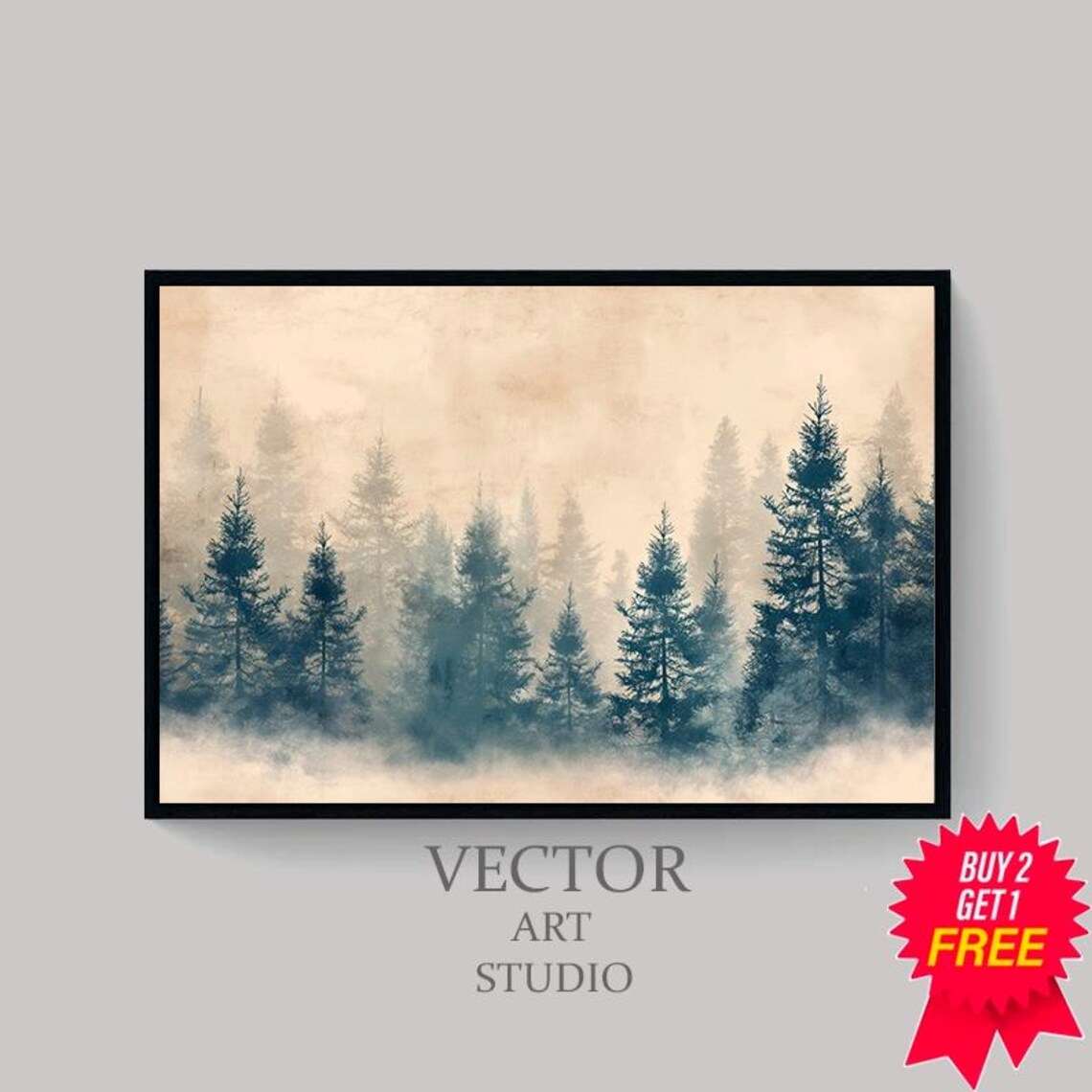 Misty Pine Forest in Sepia Tones Calm Vintage Nature Art Poster - Image 4