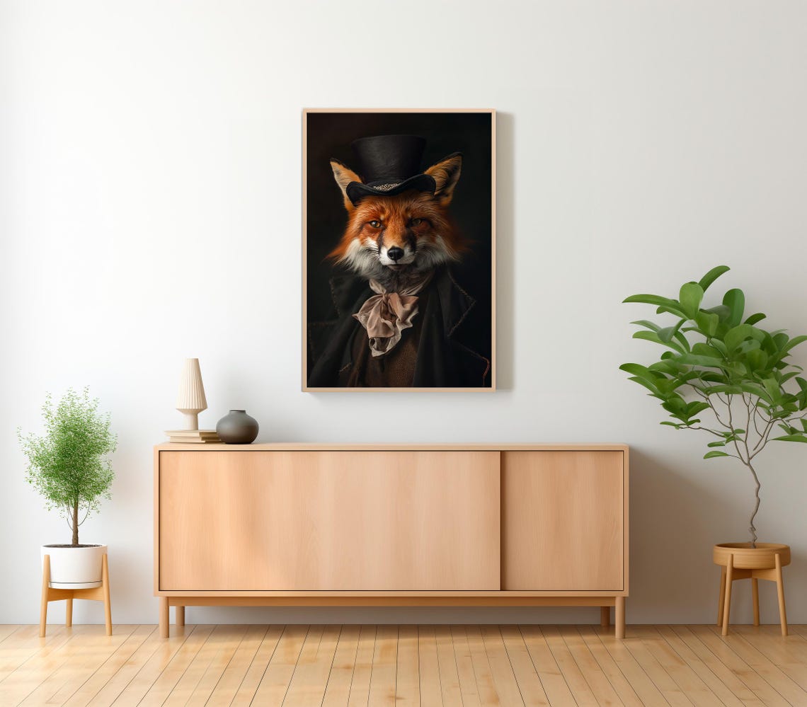Dapper Fox In A Top Hat Victorian Gentleman Portrait Wall Art - Image 2