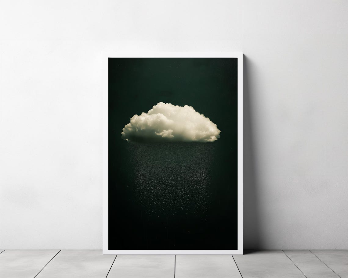 Solitary White Cloud Drifting Across a Dark Moody Green Sky Poster - Image 3