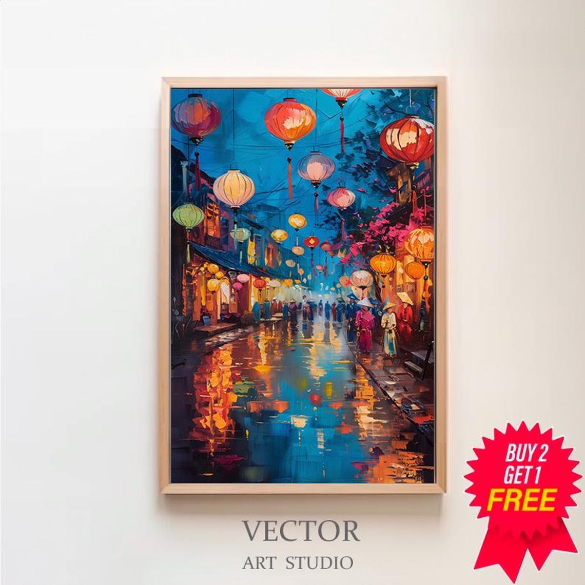 Hoi An Lanterns By Night Colorful Vietnam Street Scene Poster