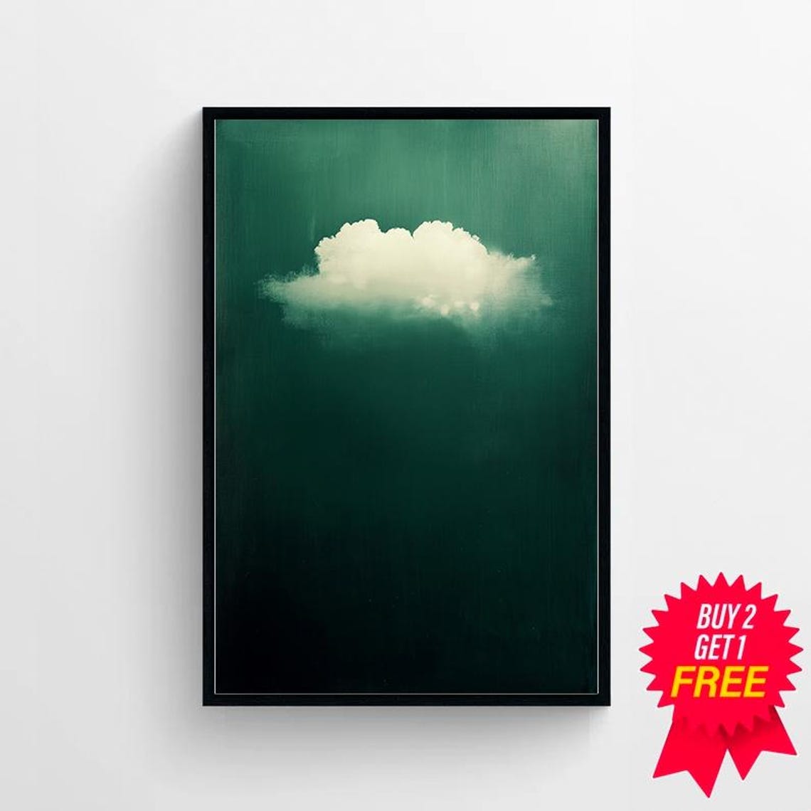 Emerald Green Cloud Wall Art Cloud Art Minimalist Wall Decor Cloud Print Moody Cloud Art Moody Art Nature Art - Image 4