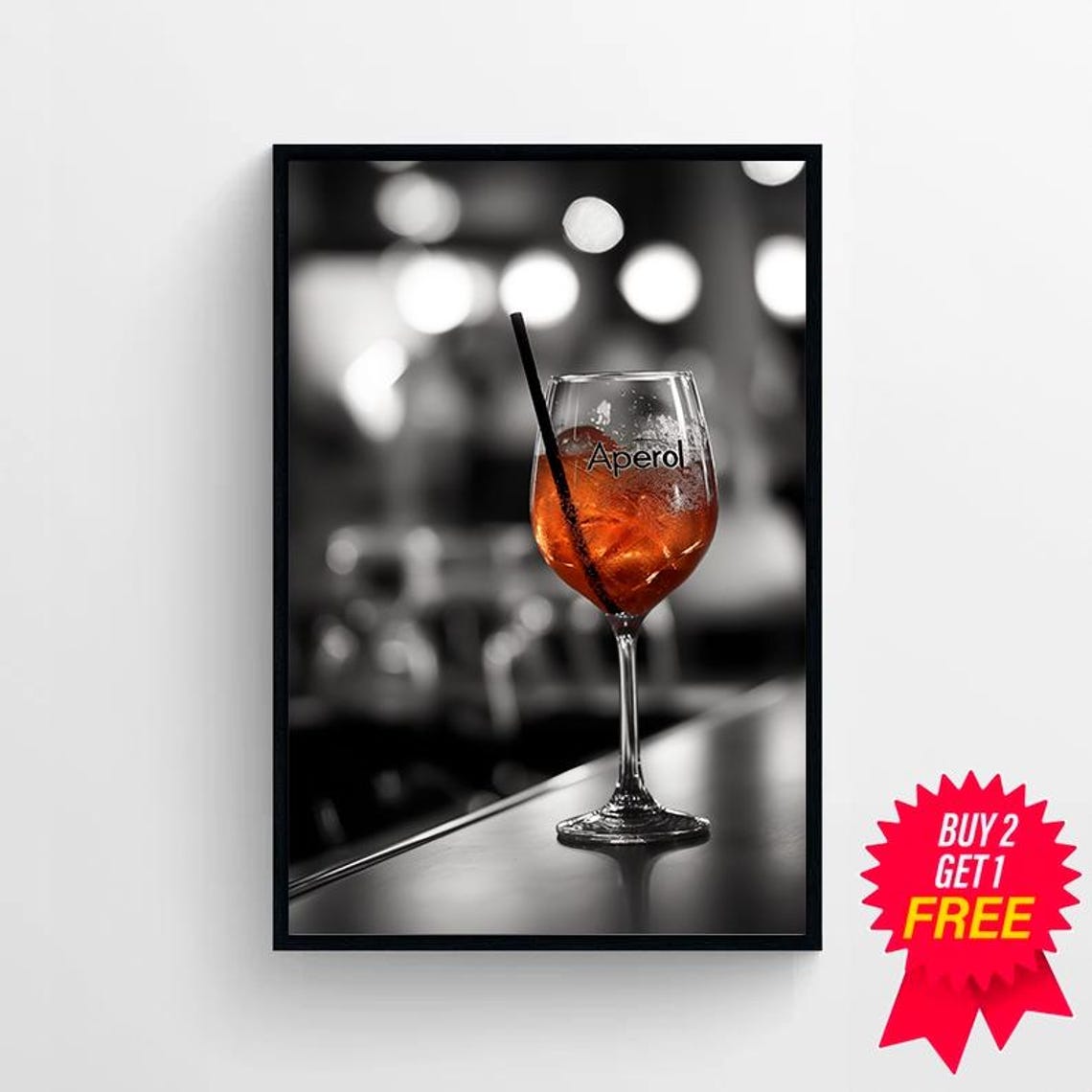 Aperol Cocktail Glass at Night Bar Lights Selective Color Poster - Image 4