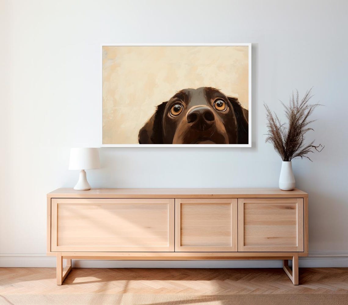 Chocolate Lab Peeking Up Close On Cream Background Dog Poster - Image 2