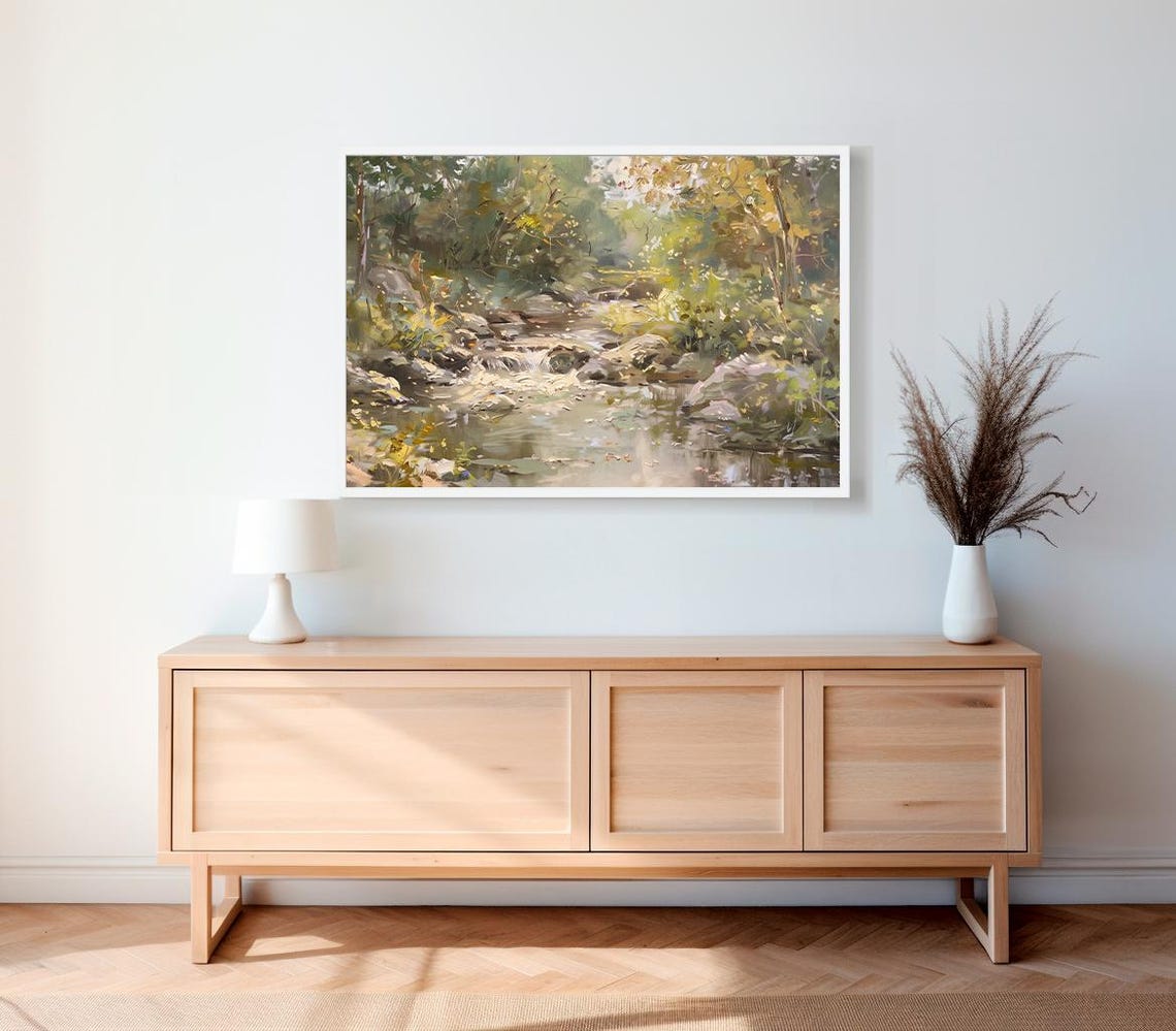 Spring Stream Landscape Painting Frame Tv Art Easter Green Earthy Summer Tv Decor Spring Forest River Scenery Screensaver - Image 2