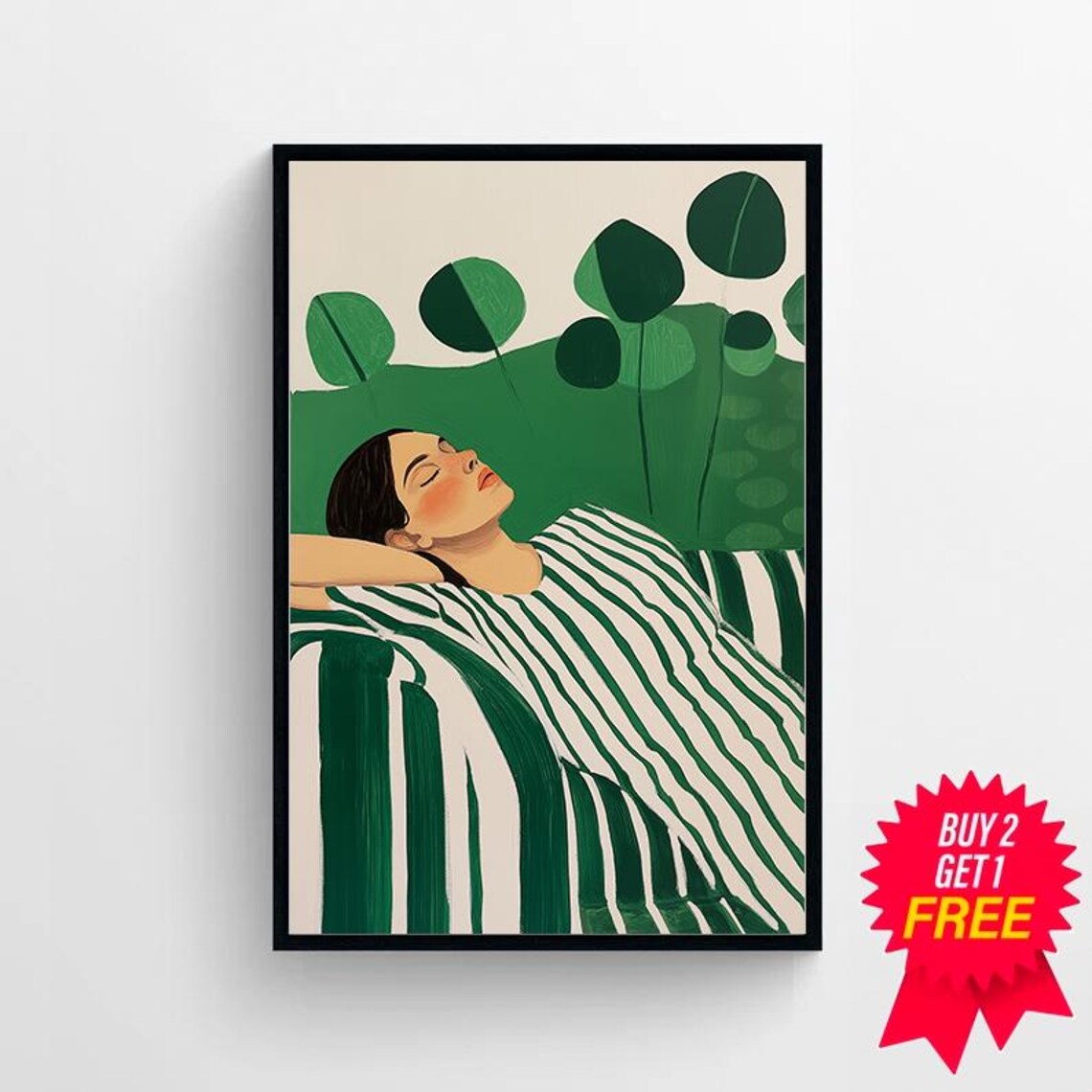 Modern Emerald Green Abstract Woman Resting Among Leaves Poster - Image 4