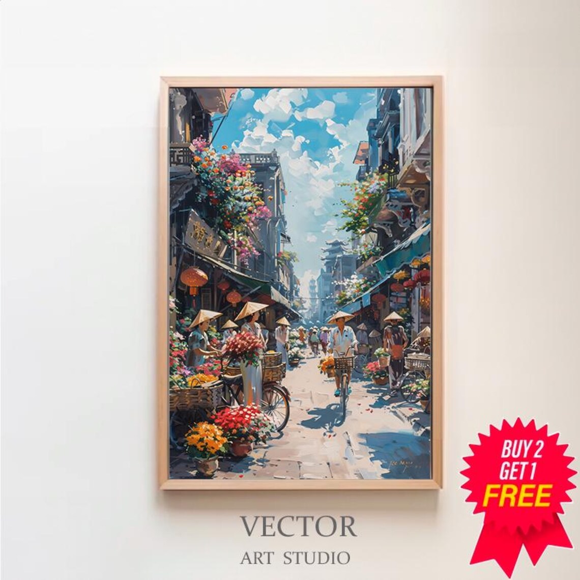 Busy Streets Of Hanoi Travel Poster, Vietnam Decor
