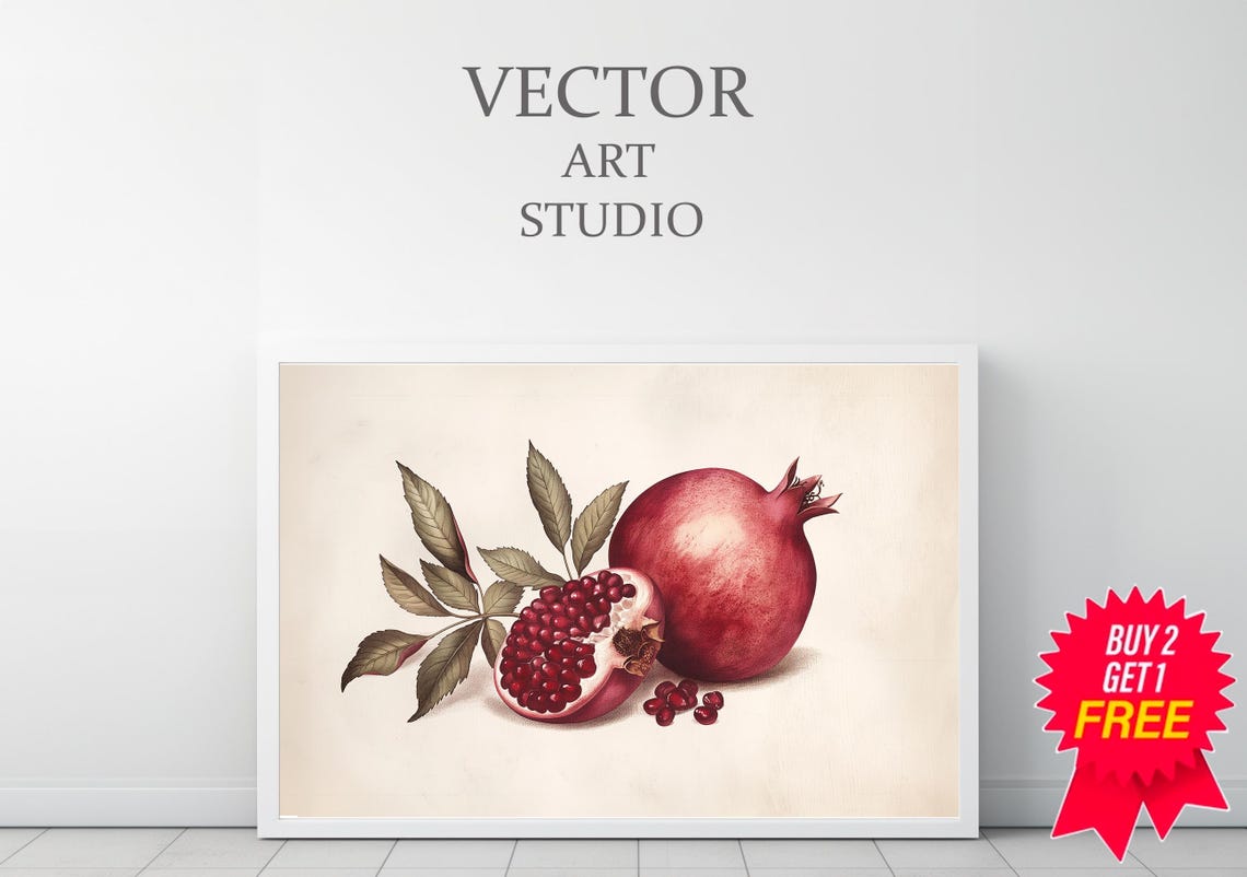 Classic Antique Pomegranate Illustration with Leafy Branch Poster - Image 3