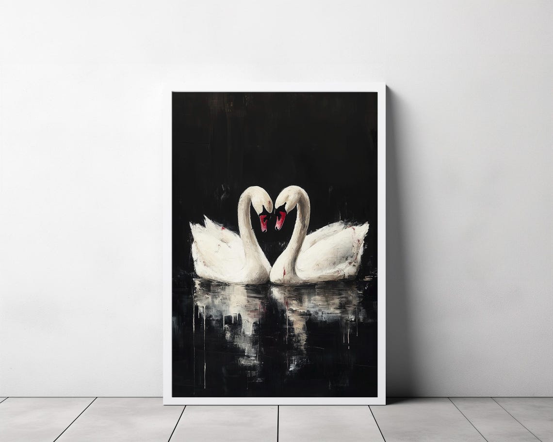 Swan Wall Art Swan Painting Print Vintage Antique Swan Print Extra Large Wall Art Dark Aesthetics Art Dark Academia Dark Oil Painting - Image 3