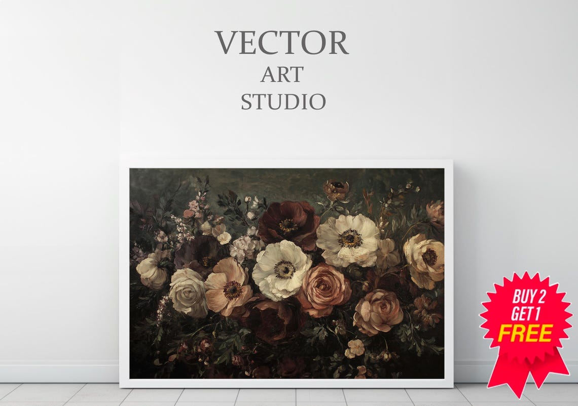 Dark Academia Frame Tv Art Abstract Flowers Vintage Frame Tv Art Botanical Vintage Moody Floral Frame Tv Art Antique Flowers - Image 3