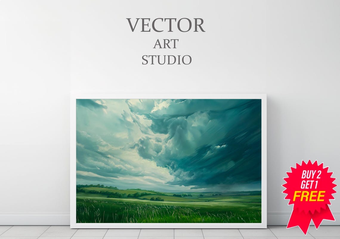 Cloudy Vintage Spring Frame Tv Art Stormy Grey Sky Summer Screensaver Moody Country Landscape Painting Antique Scenery Tv Art - Image 3