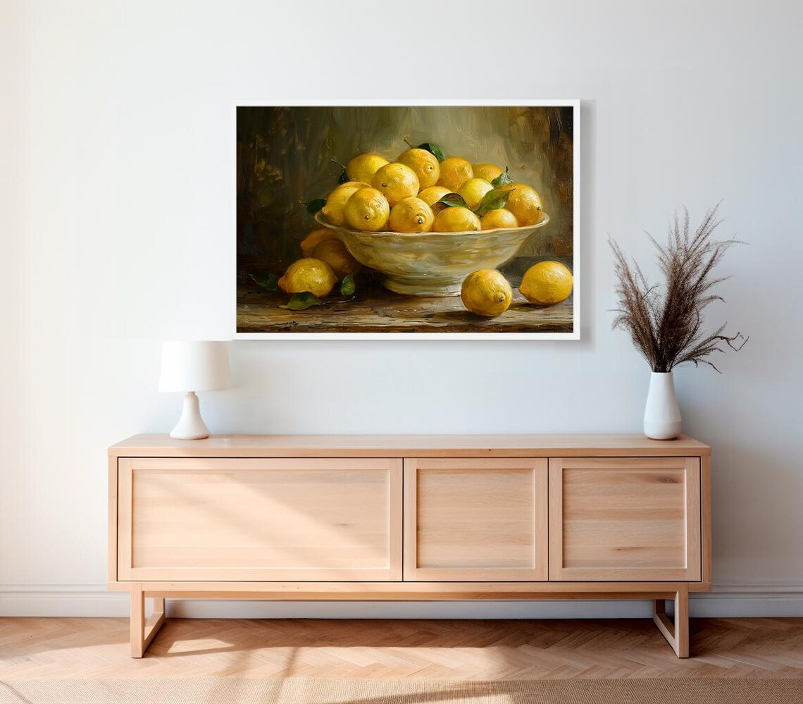 Moody Lemon Painting Art Vintage Fruit Still Life - Image 2
