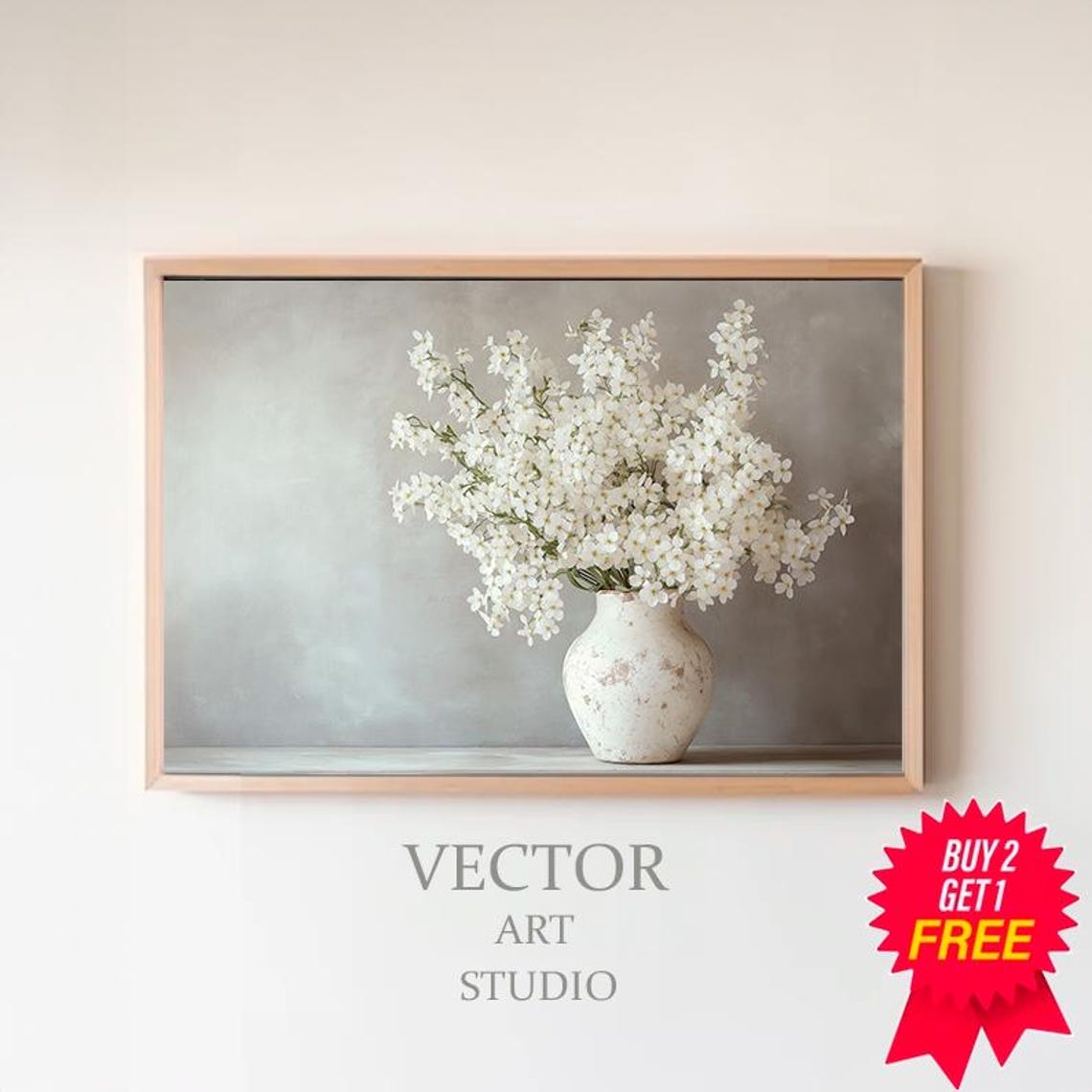Abundant White Blossoms In Weathered White Ceramic Vase Poster