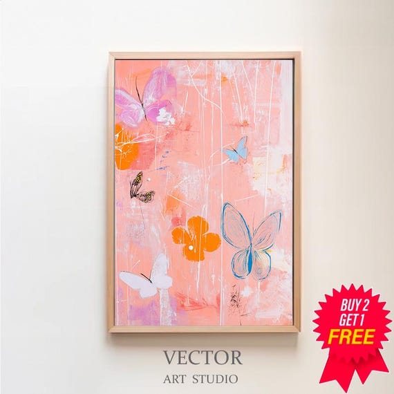Abstract Giclee Wall Art Colorful Butterfly Art Large Oil Painting Oversize Abstract Art Mid Century Modern Original Art Print