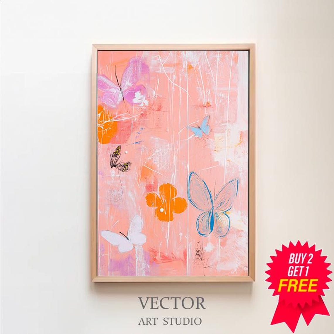 Abstract Giclee Wall Art Colorful Butterfly Art Large Oil Painting Oversize Abstract Art Mid Century Modern Original Art Print