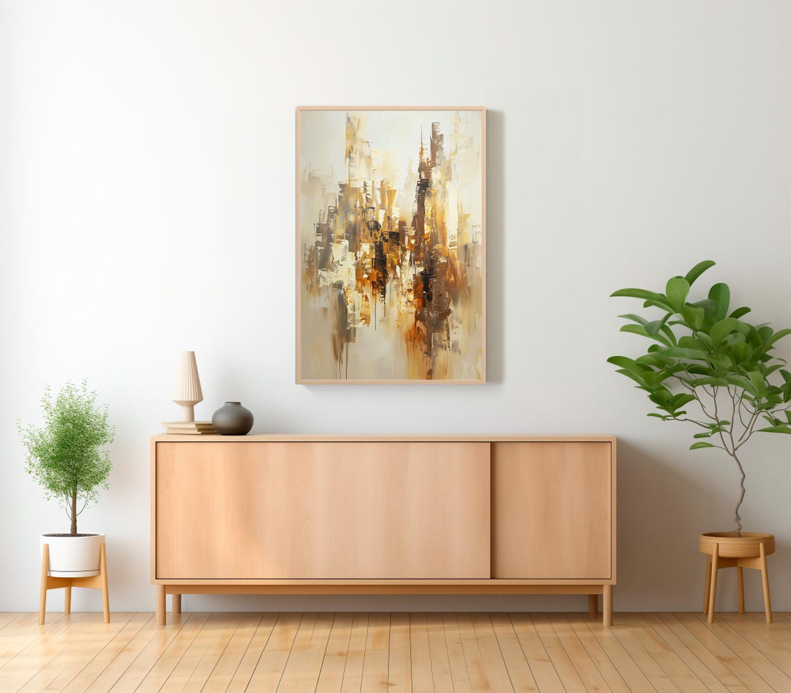 Contemporary Wall Art Geometric Abstract Painting Gold And White Art - Image 2
