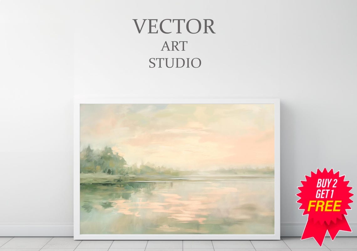 Country River Spring Frame Tv Art Vintage Summer Landscape Painting Neutral Soft Easter Decor Abstract Watercolour Painting - Image 3