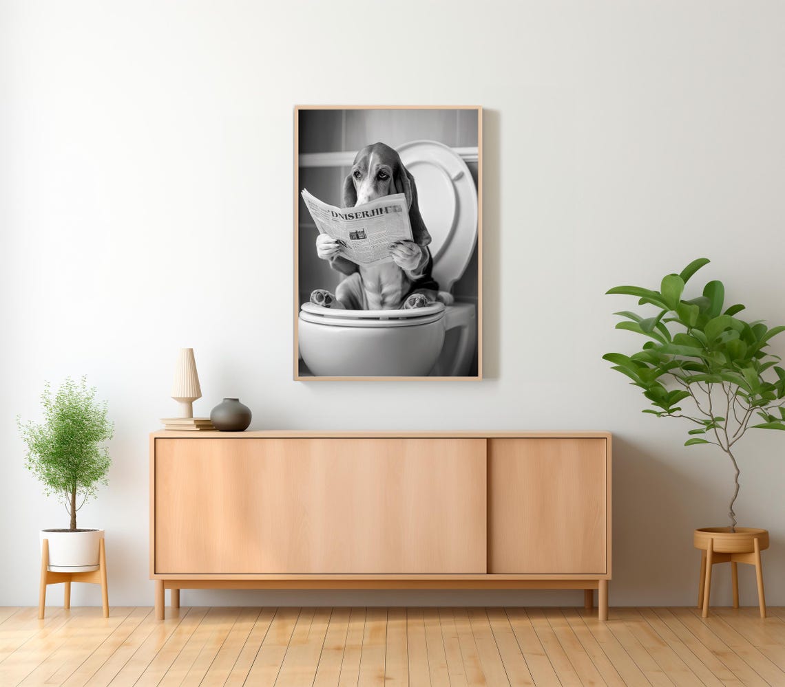 Basset Hound Wall Art Funny Bathroom Decor Basset Hound In Toilet Animal In Toilet Basset Gift Dog Art - Image 2