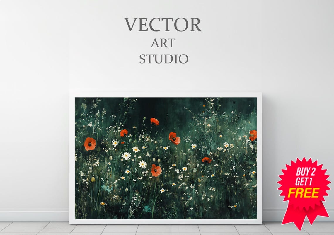 Vintage Dark Floral Art Moody Botanical Flower Painting Print Dark Academia Aesthetics Farmhouse Wall Art - Image 3