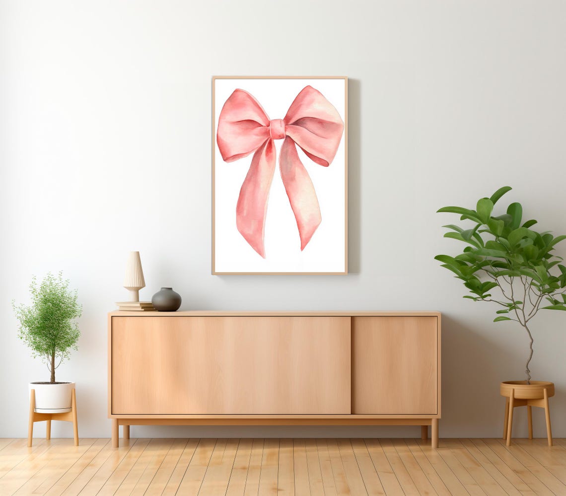 Peachy Pink Satin Bow Watercolor Coquette Nursery Decor Poster - Image 2
