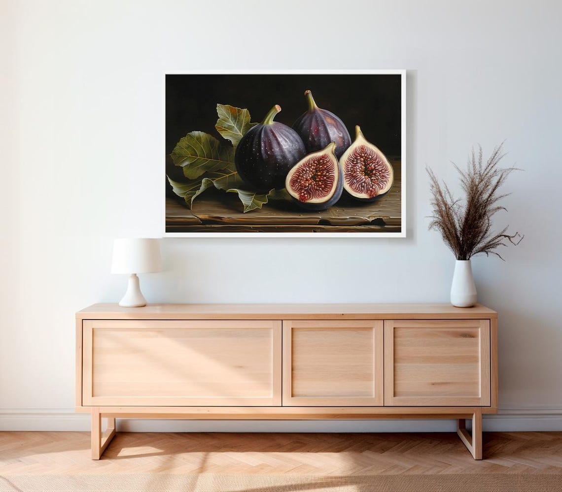 Moody Fig Still Life Dark Ripe Figs and Leaves Vintage Fruit Poster - Image 2