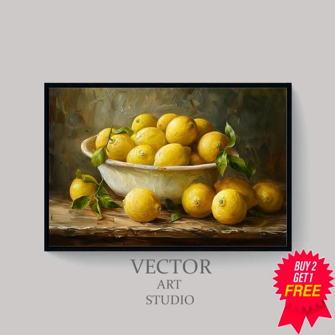 Moody Lemon Painting Art Vintage Fruit Still Life - Image 4
